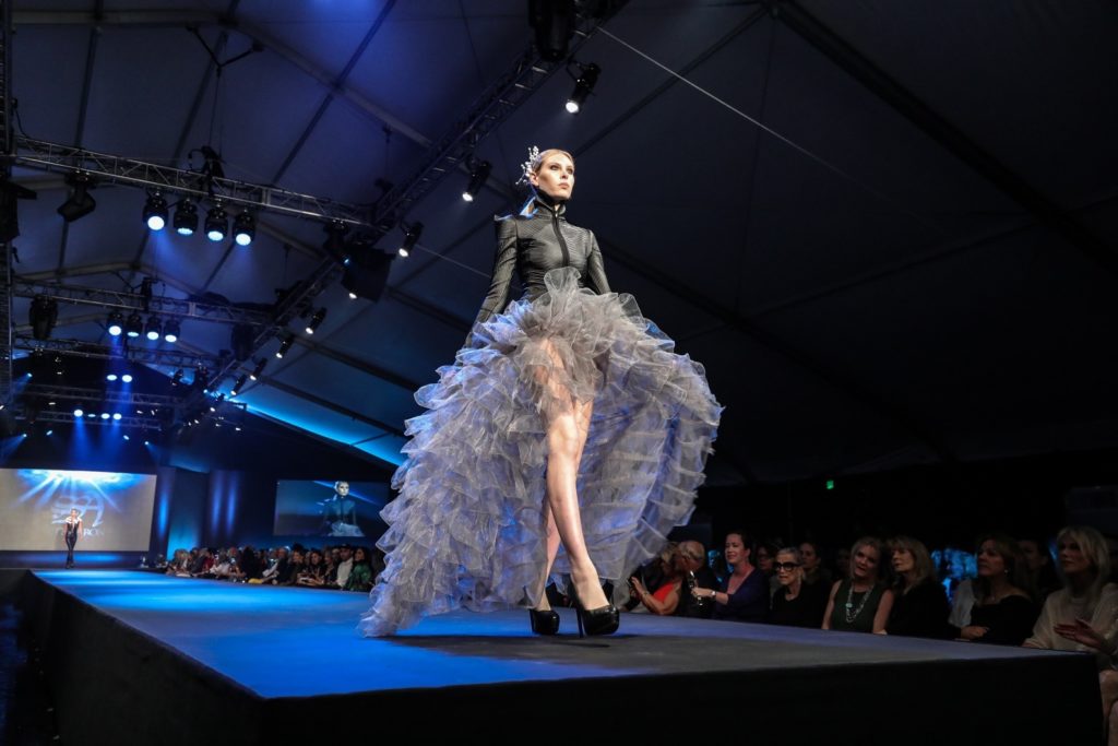 Seth Aaron's jacket and ruffle skirt on the runway