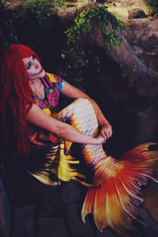 a girl portraying Sally from "The Nightmare Before Christmas" as a mermaid