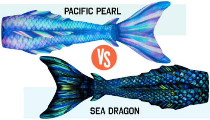 the final two swimmable mermaid tails: Pacific Pearl and Sea Dragon