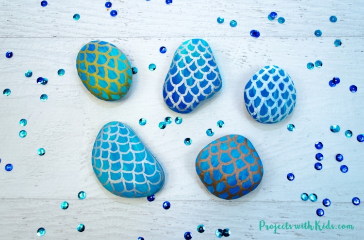 painted rocks with mermaid scales