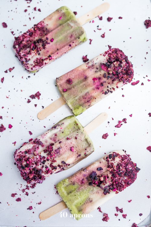 these vegan popsicles made with coconut cream, berries, and matcha are the ultimate healthy mermaid dessert