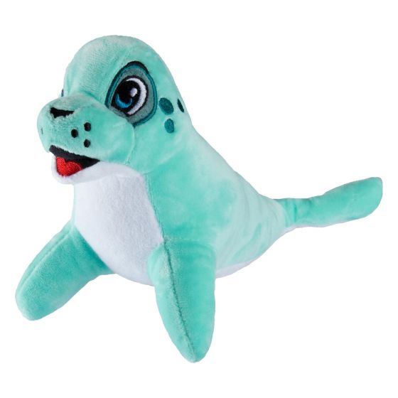 A seal plush toy sits on a white background.