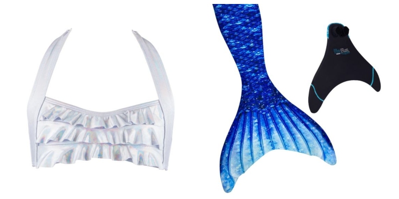 Elsa needs a frosty mermaid look, so this shiny iridescent top and icy blue mermaid tail are a great fit!