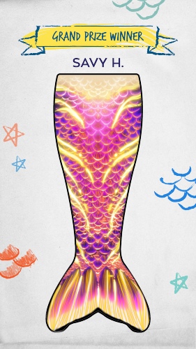 a tail design featuring pink and purple scales with glowing yellow stripes