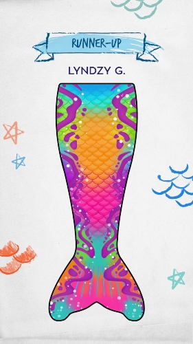 a colorful tail design with bright pink, purple, orange, blue, and green patches of scales