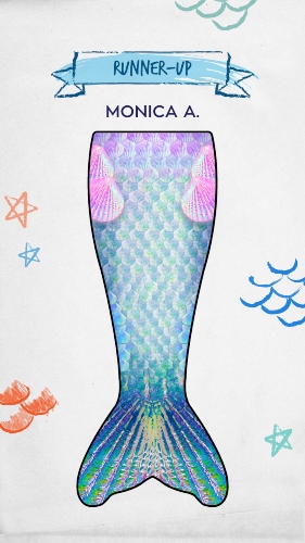 an iridescent tail design with shell-shaped scales
