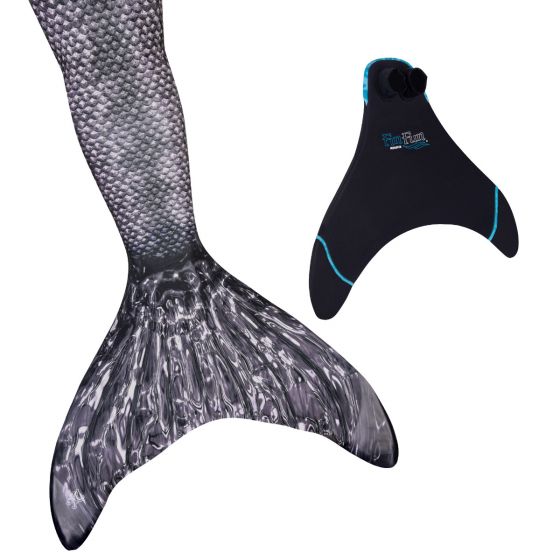 a black mermaid tail and fin fun monofin on a white background