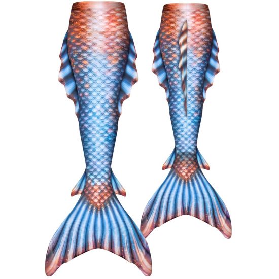 a blue and bronze tail with 3D side, ankle, and dorsal fins